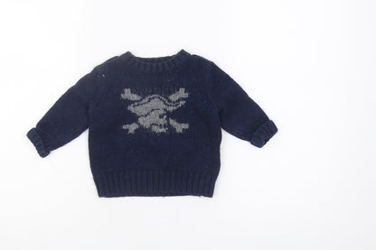 Gap Unisex Blue Skull Knit Pullover Jumper, 12-18 Months