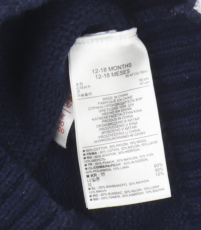Gap Unisex Blue Skull Knit Pullover Jumper, 12-18 Months