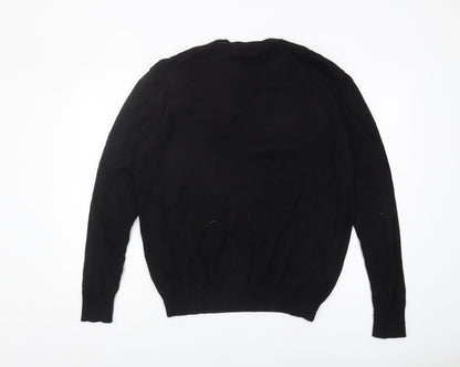 Zara Men Black Cotton Graphic Pullover Jumper L