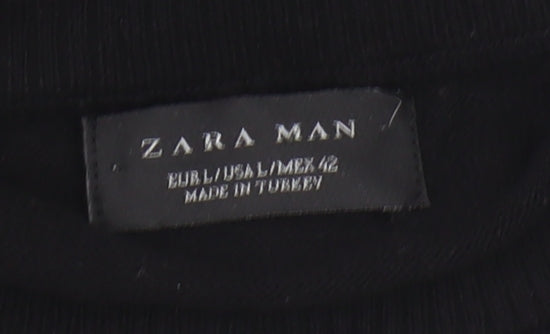 Zara Men Black Cotton Graphic Pullover Jumper L