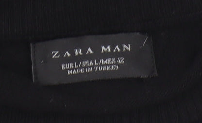 Zara Men Black Cotton Graphic Pullover Jumper L