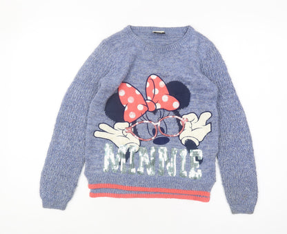 Disney Minnie Mouse Blue Pullover Jumper Girls 9-10 Years