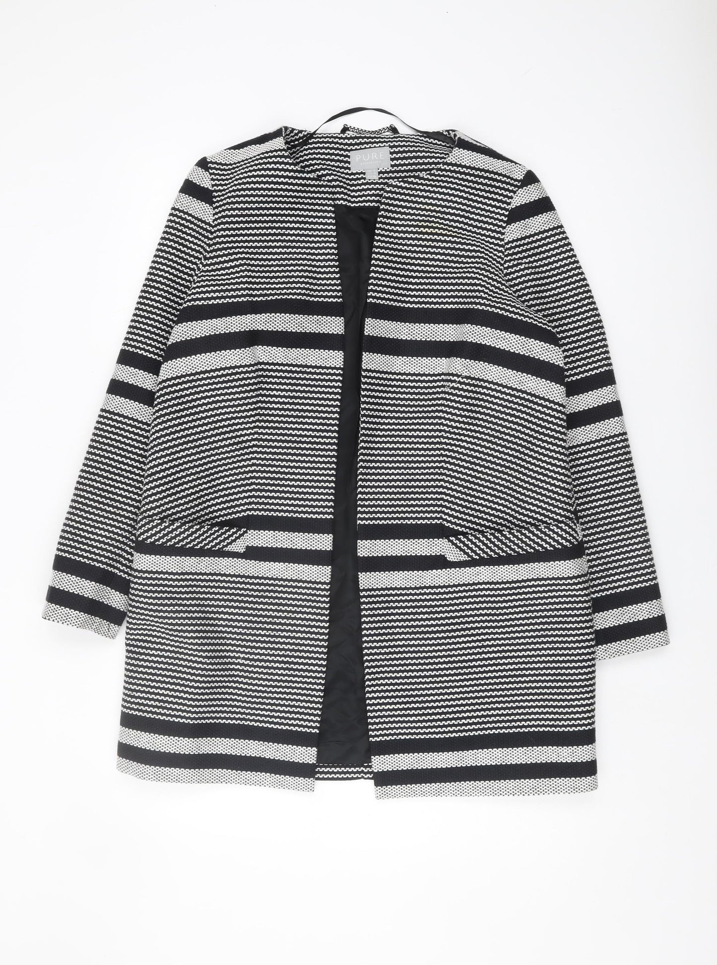 PURE Collection Women's Black Striped Long Coat Size 12