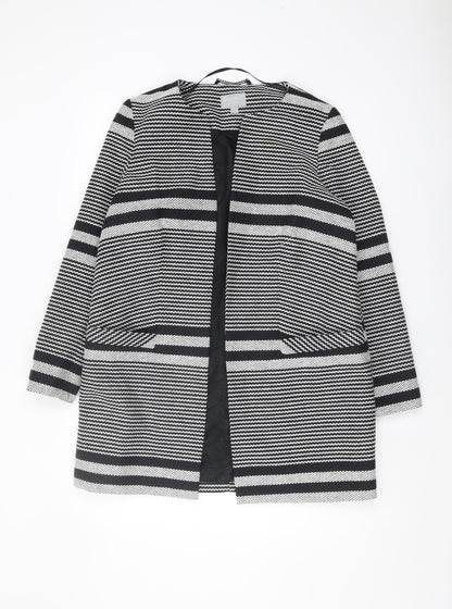 PURE Collection Women's Black Striped Long Coat Size 12