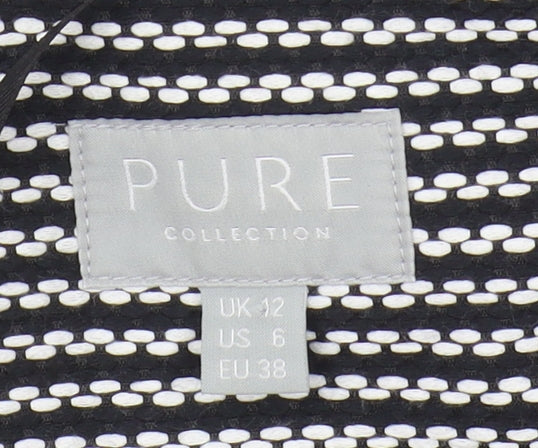 PURE Collection Women's Black Striped Long Coat Size 12