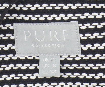 PURE Collection Women's Black Striped Long Coat Size 12