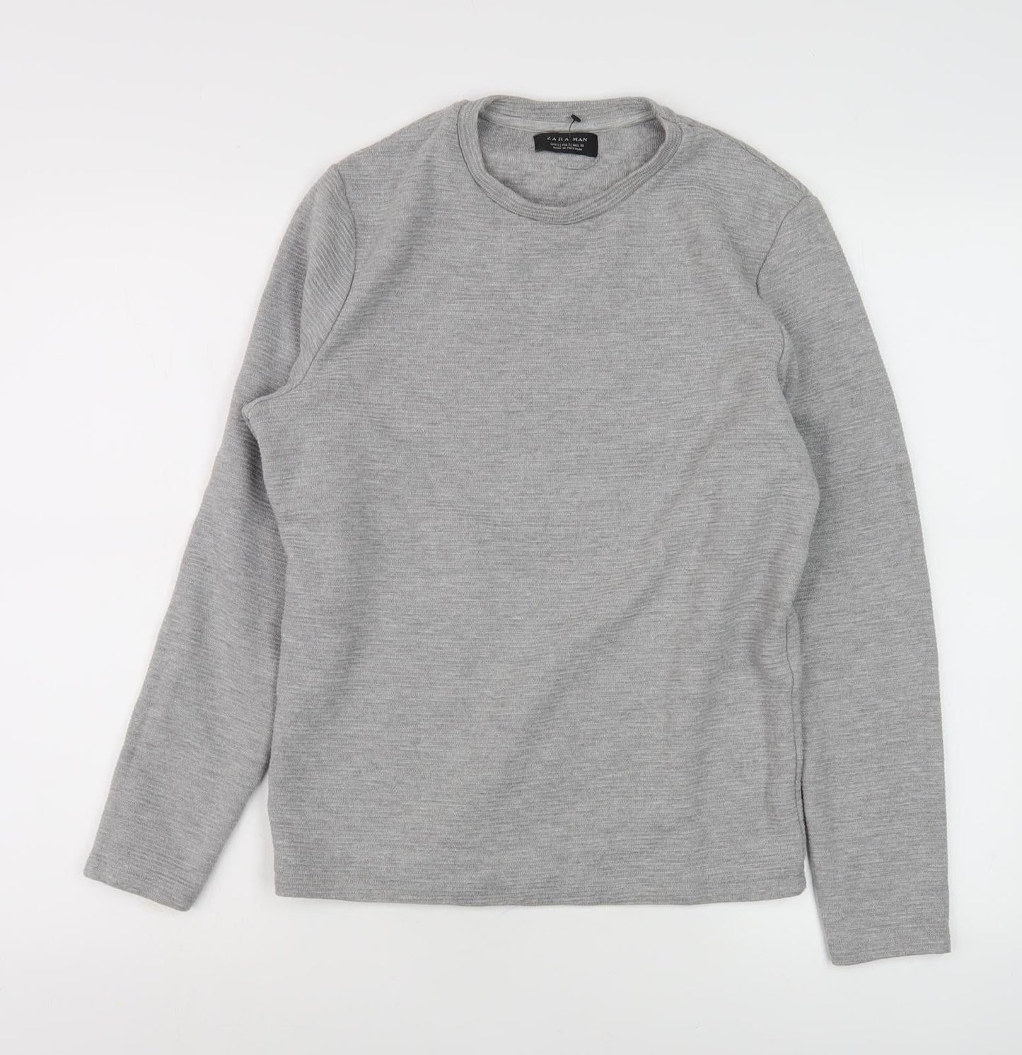 Zara Men's Grey Long Sleeve Knit Top, Size S
