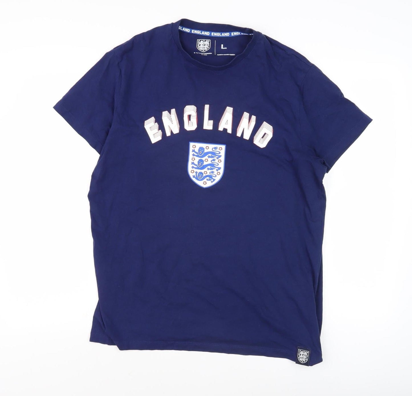 Men's Blue England Sports T-Shirt L, Cotton, Logo, Crew Neck
