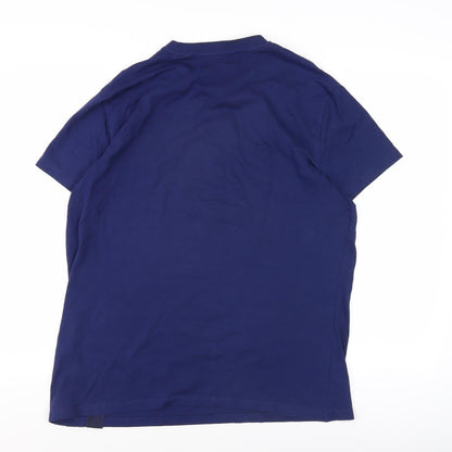 Men's Blue England Sports T-Shirt L, Cotton, Logo, Crew Neck