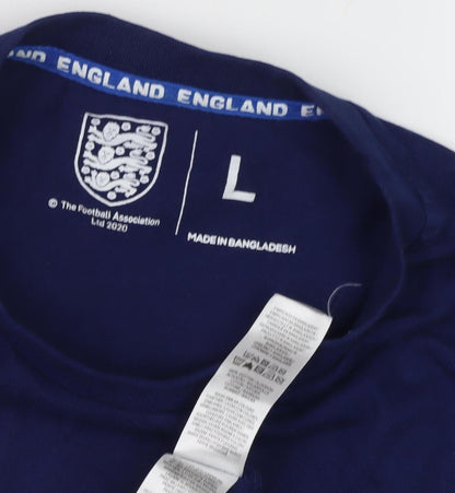 Men's Blue England Sports T-Shirt L, Cotton, Logo, Crew Neck