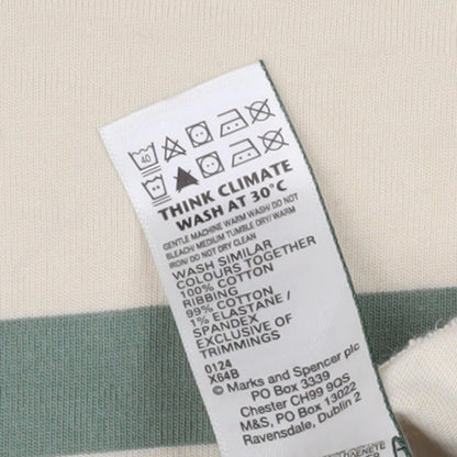 Marks and Spencer Men's Green Striped T-Shirt, S