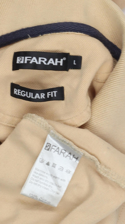 Farah Men's Beige Polo Shirt L Regular Fit