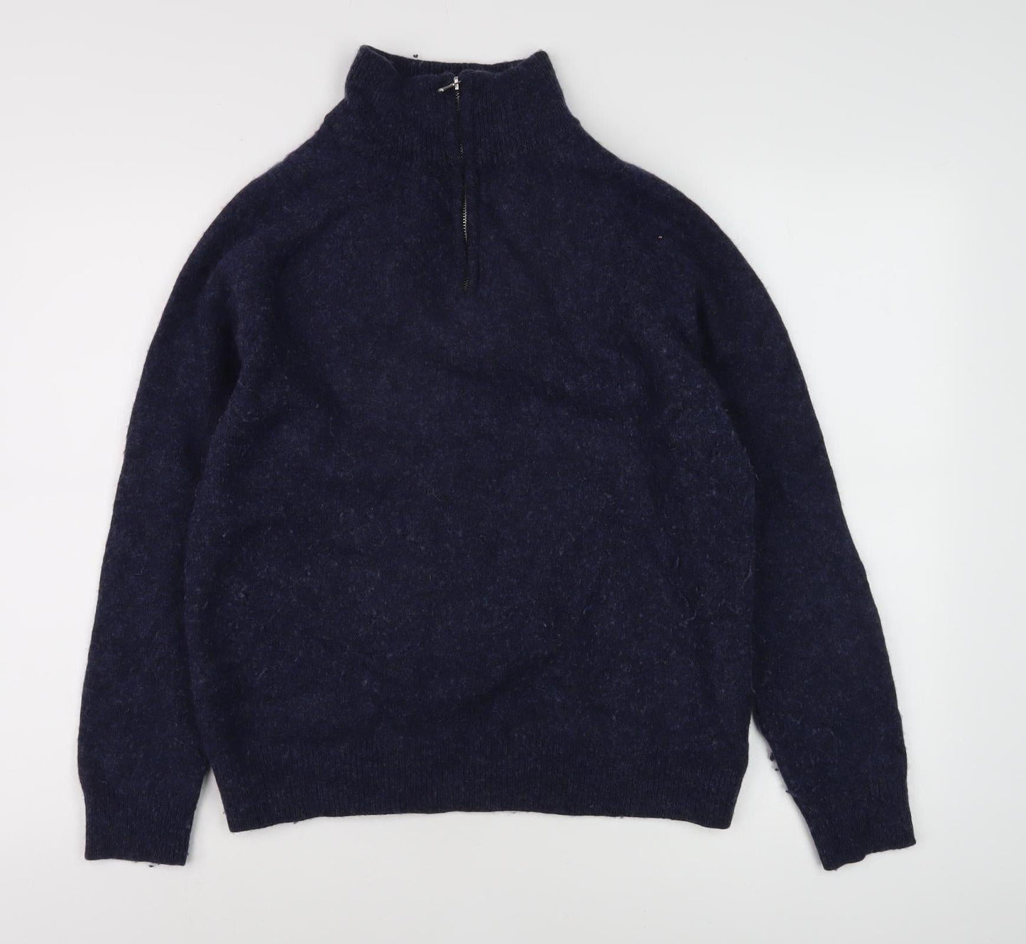 John Lewis Men's Blue Wool High Neck Full Zip Jumper XL