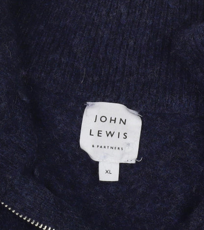 John Lewis Men's Blue Wool High Neck Full Zip Jumper XL