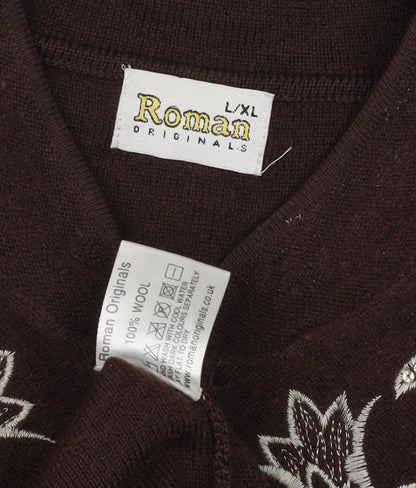 Roman Originals Women's Brown Embroidered Coat L/XL