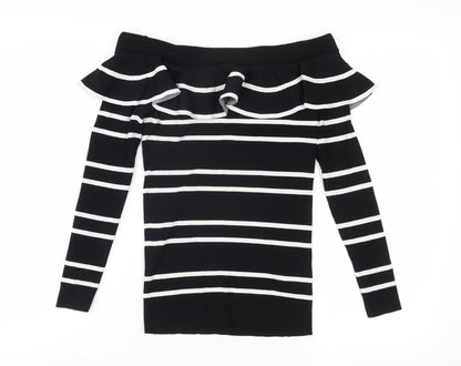 Next Women Black Striped Pullover Jumper Size 16
