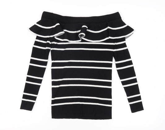 Next Women Black Striped Pullover Jumper Size 16