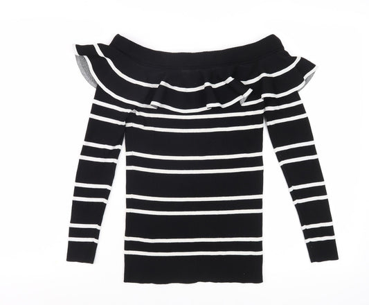 Next Women Black Striped Pullover Jumper Size 16