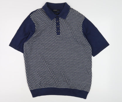 Marks and Spencer Men's Blue Henley Jumper L