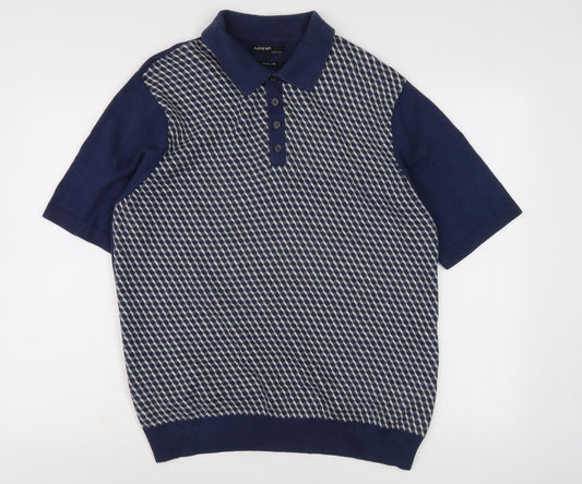 Marks and Spencer Men's Blue Henley Jumper L