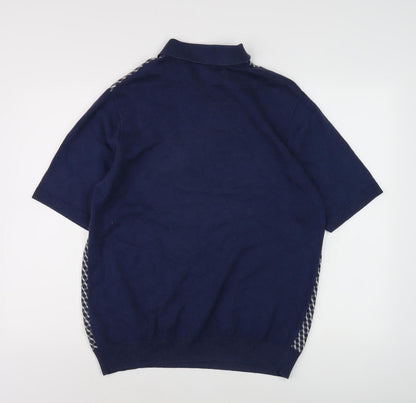 Marks and Spencer Men's Blue Henley Jumper L