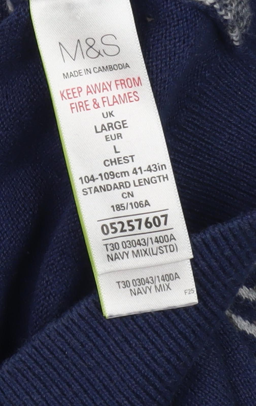 Marks and Spencer Men's Blue Henley Jumper L