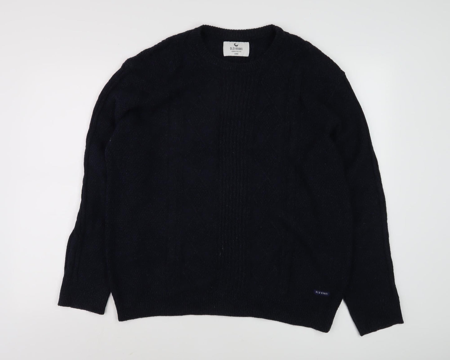 Old Khaki Men's Black Cable-Knit Jumper Size L