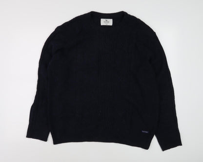 Old Khaki Men's Black Cable-Knit Jumper Size L