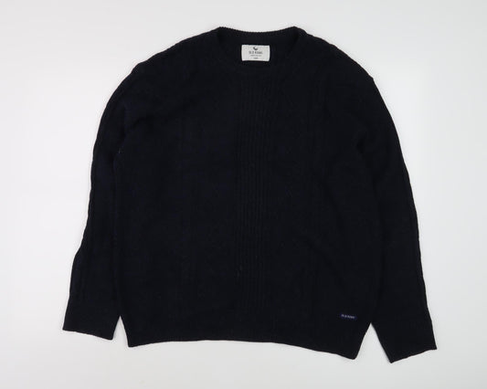 Old Khaki Men's Black Cable-Knit Jumper Size L