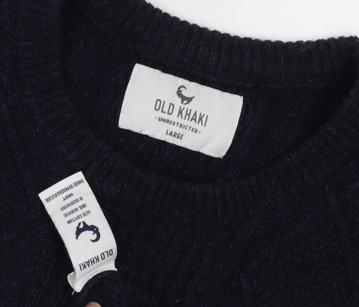 Old Khaki Men's Black Cable-Knit Jumper Size L