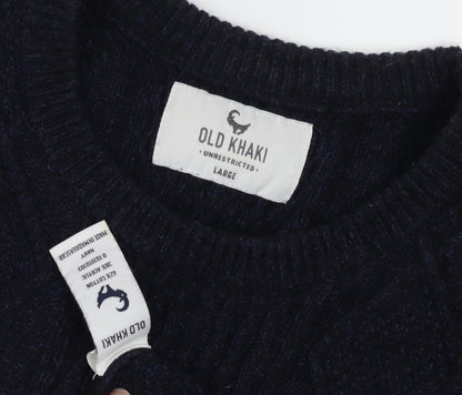 Old Khaki Men's Black Cable-Knit Jumper Size L