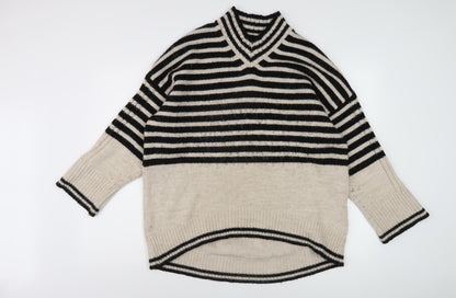 Next Women's Black Beige Striped V-Neck Jumper Size L
