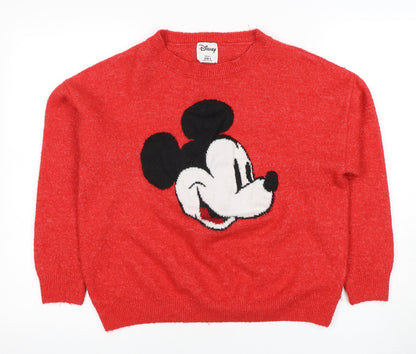 Disney Women's Red Mickey Mouse Pullover Jumper, Size S