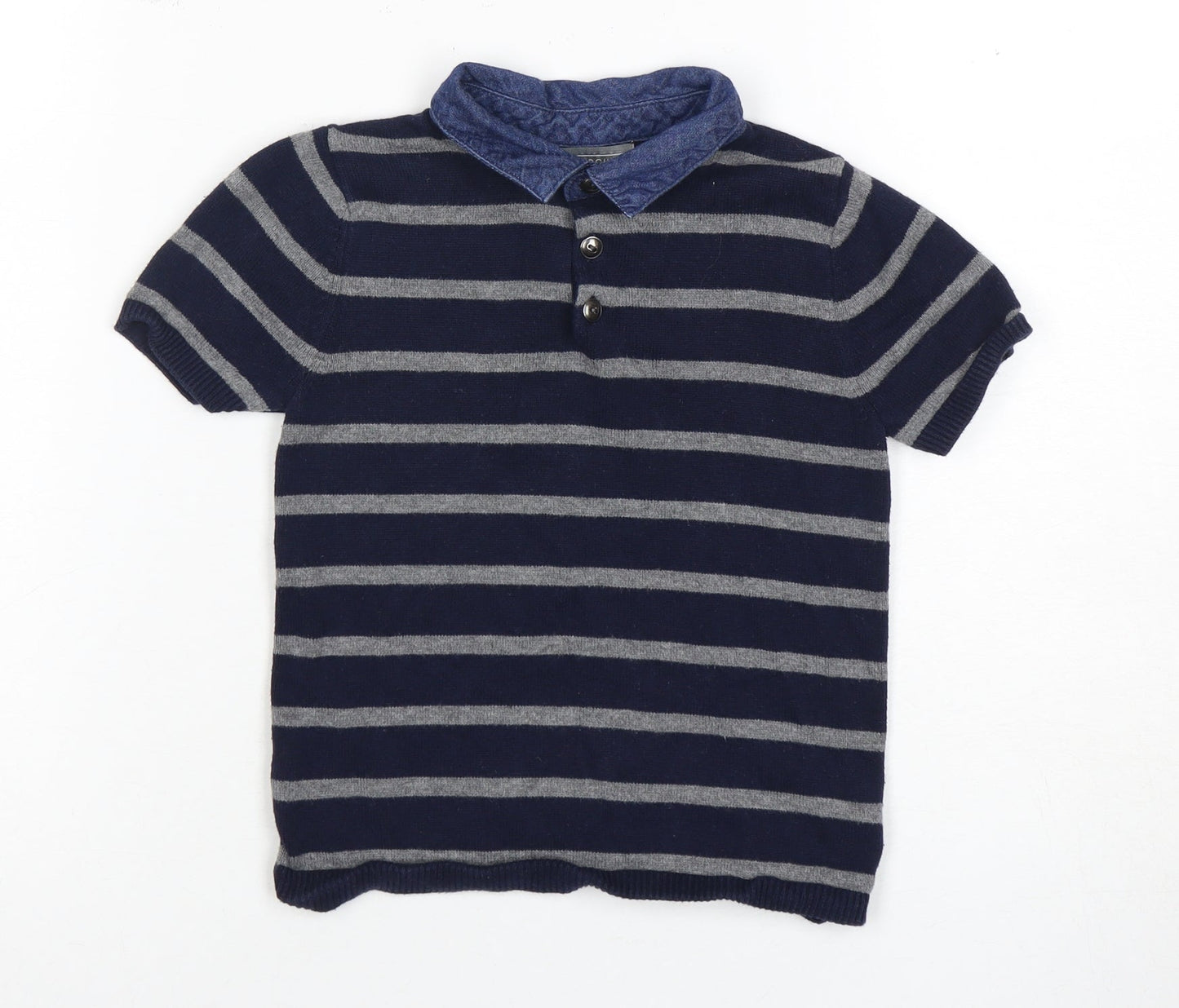 Jarvis Archer Boys Blue Grey Striped Polo Shirt 3-4 Years