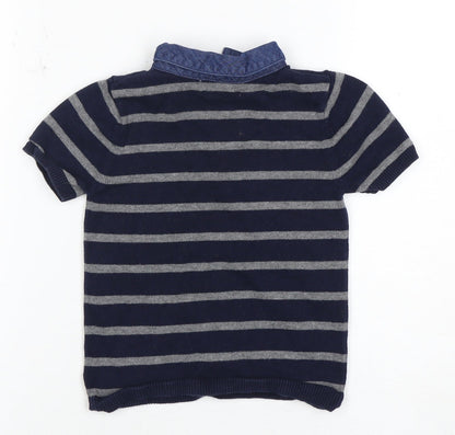 Jarvis Archer Boys Blue Grey Striped Polo Shirt 3-4 Years
