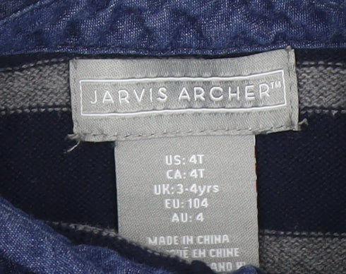 Jarvis Archer Boys Blue Grey Striped Polo Shirt 3-4 Years