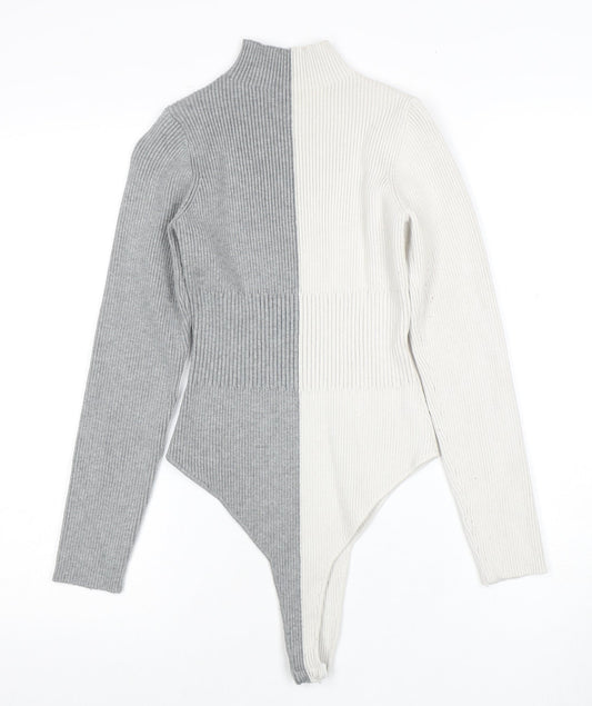 4th & Reckless Women's Grey & White Colourblock Bodysuit
