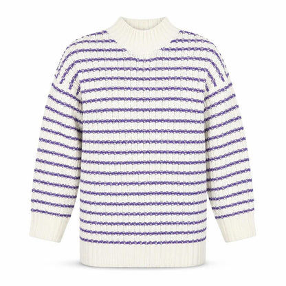 Next Women's Purple Ivory Striped Pullover Jumper S