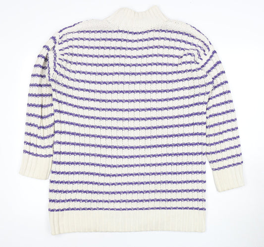 Next Women's Purple Ivory Striped Pullover Jumper S