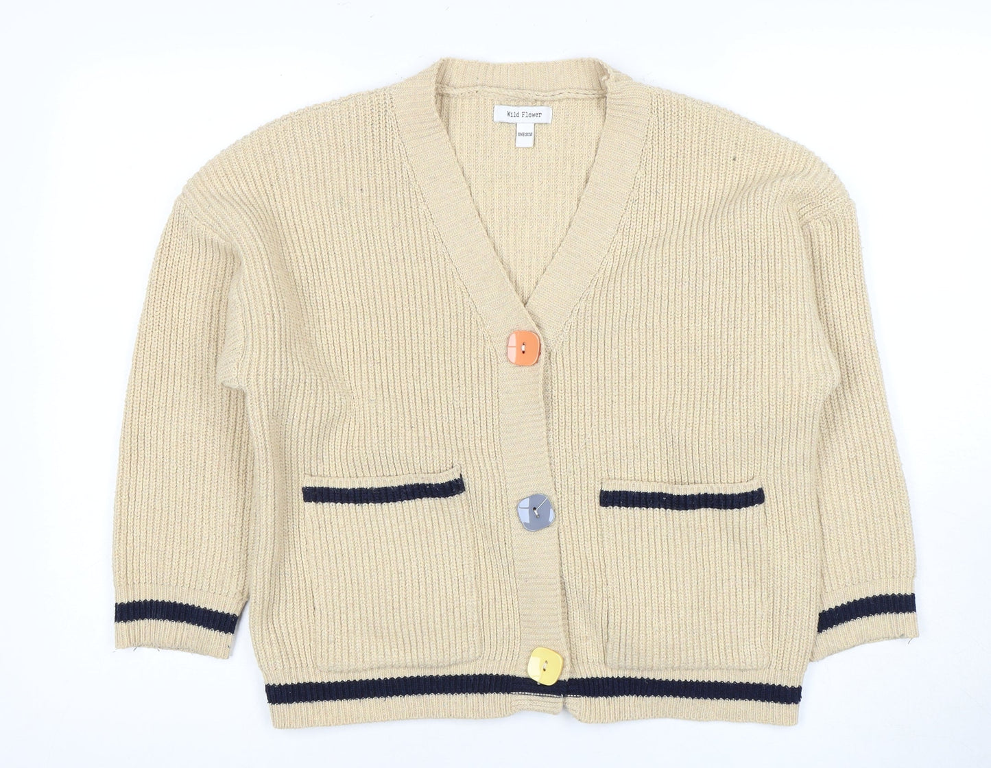 Womens UK Size One Size Wild Flower Beige Cardigan Jumper