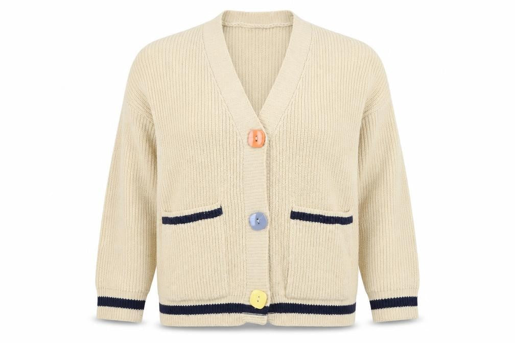 Womens UK Size One Size Wild Flower Beige Cardigan Jumper