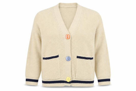 Womens UK Size One Size Wild Flower Beige Cardigan Jumper