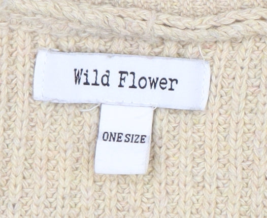 Womens UK Size One Size Wild Flower Beige Cardigan Jumper