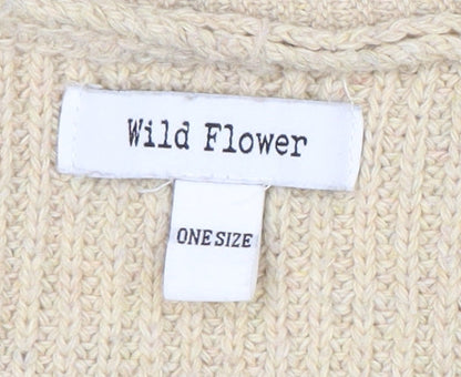 Womens UK Size One Size Wild Flower Beige Cardigan Jumper