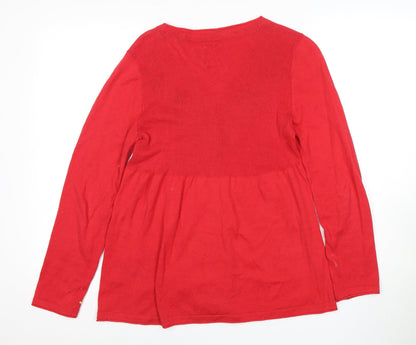 Manoray Women's Red Embroidered Cardigan, Size 14, V-Neck