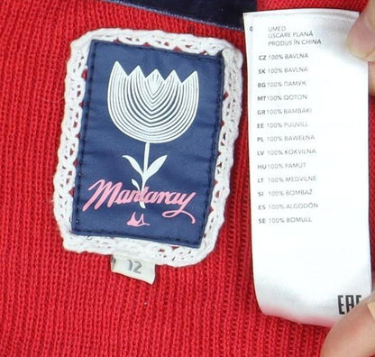 Manoray Women's Red Embroidered Cardigan, Size 14, V-Neck