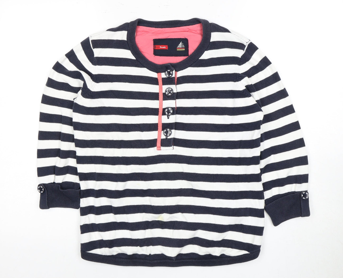 Knots Women's Blue 10 Striped Henley Jumper