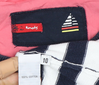 Knots Women's Blue 10 Striped Henley Jumper