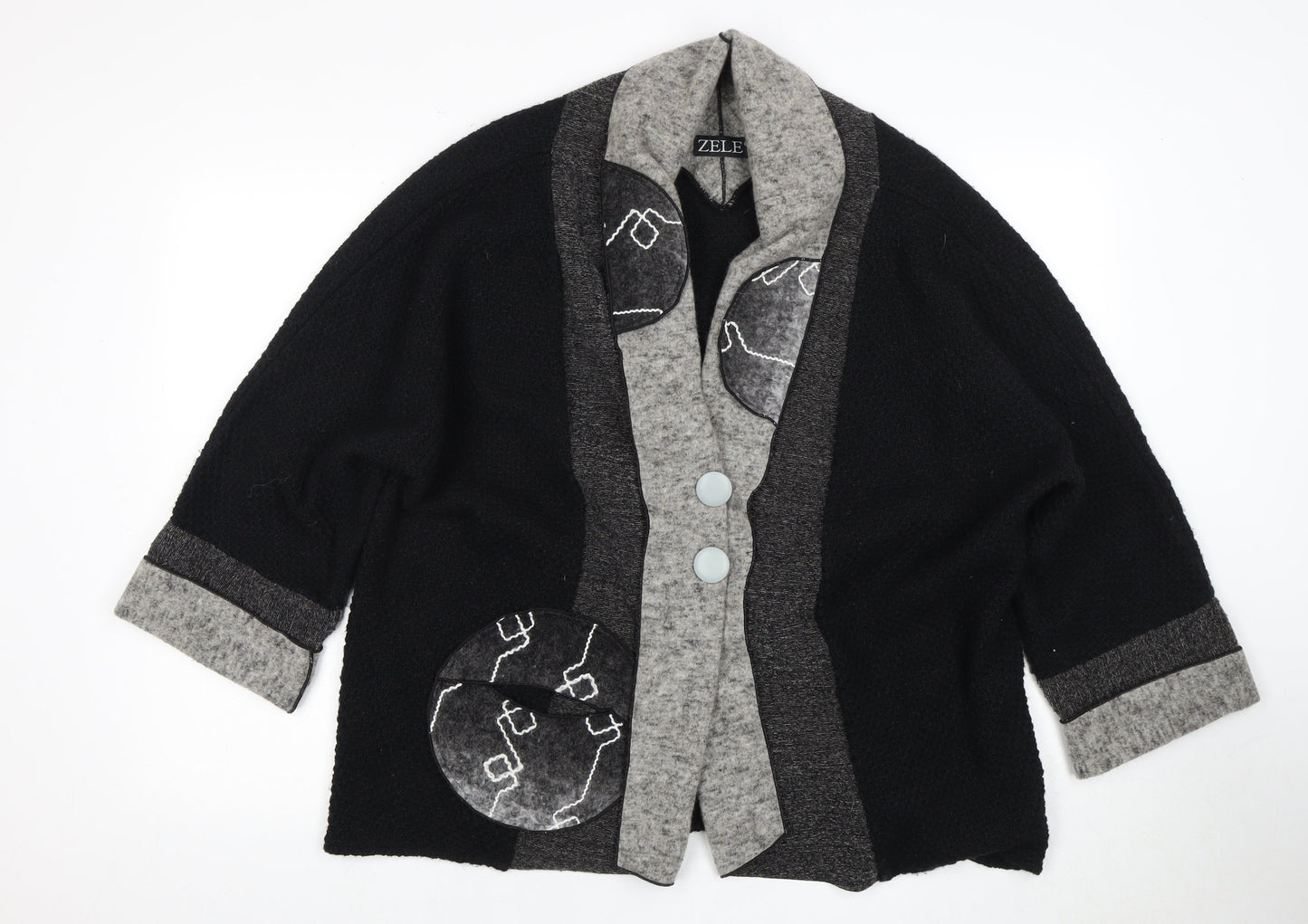 Zele Women's Black Cardigan M Wool Blend Casual