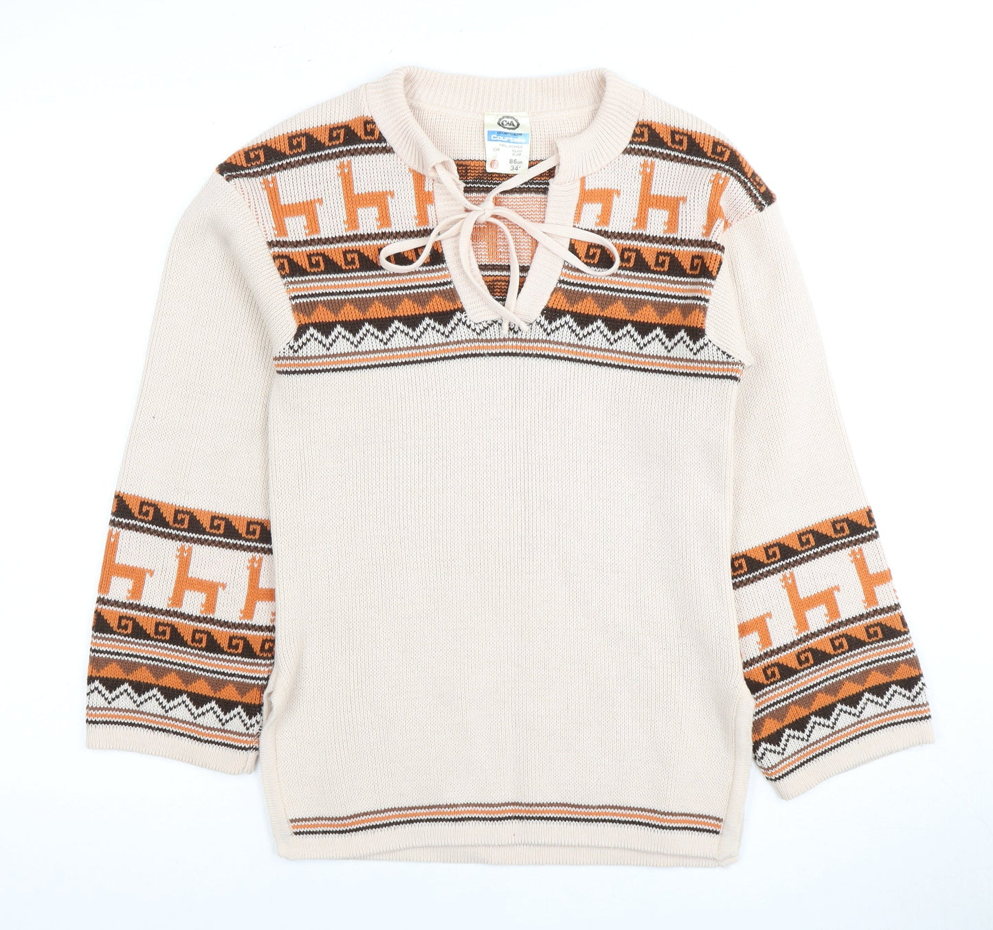 C&A Women's Beige Animal Print Acrylic Jumper Size 12